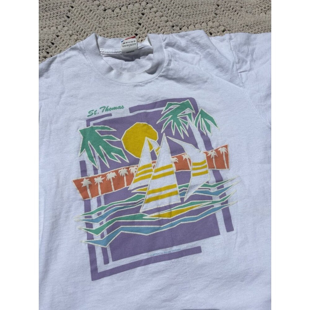 Vintage St Thomas Crop Top T Shirt Large 90s Travel US Virgin Islands White